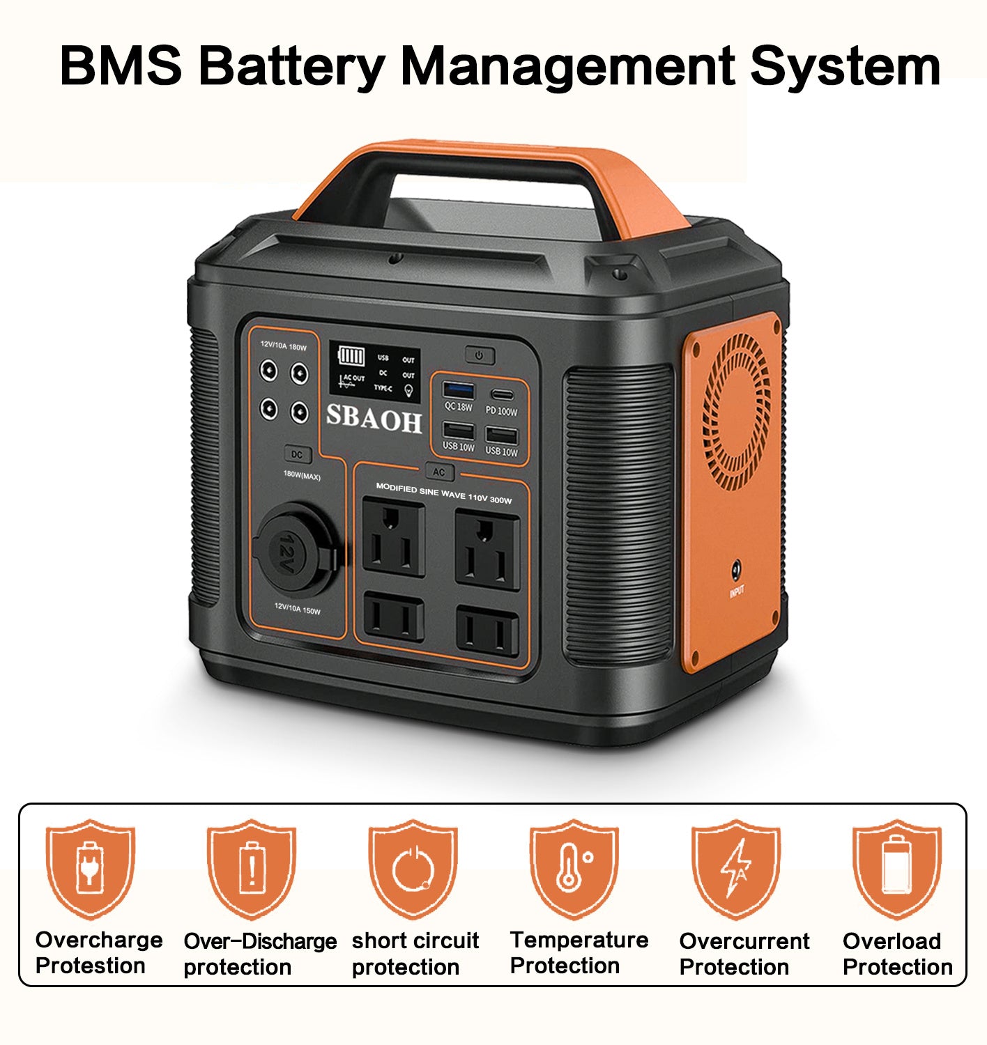 US Plug Portable Power Station P302,300W 296Wh Backup Lithium Battery, Solar Generator For Home And Outdoor Emergency Power Supply