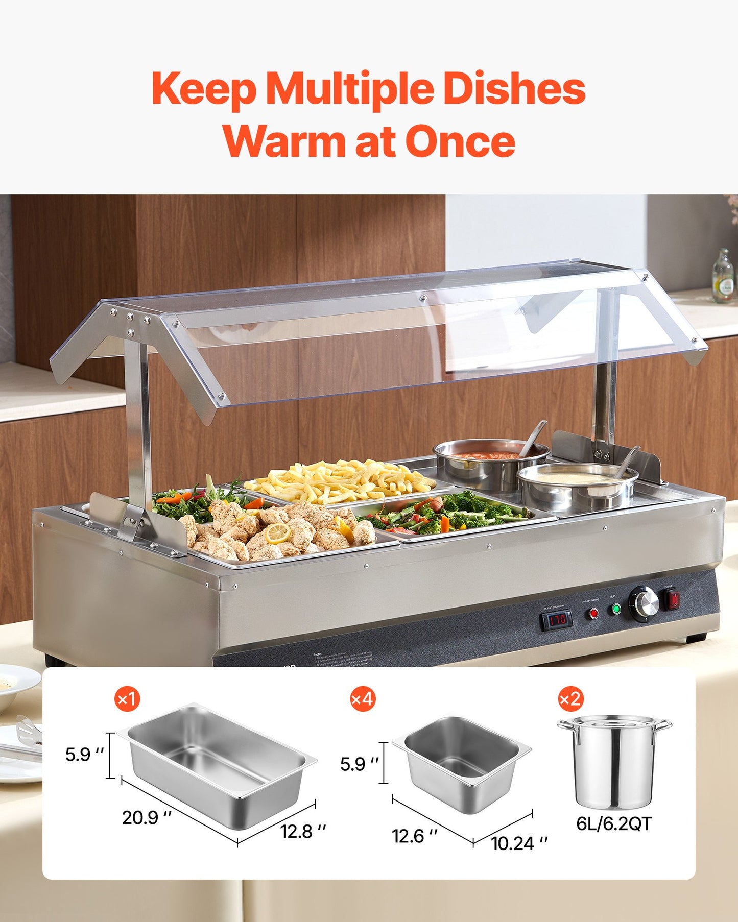 Commercial Soup Warmer Soup Station With Cover 2-Pot & 4-Pan Soup Kettle