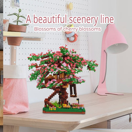 Children's Toys Mini Sakura Tree House Building Blocks City Street View Sakura Model Building Blocks DIY Toys