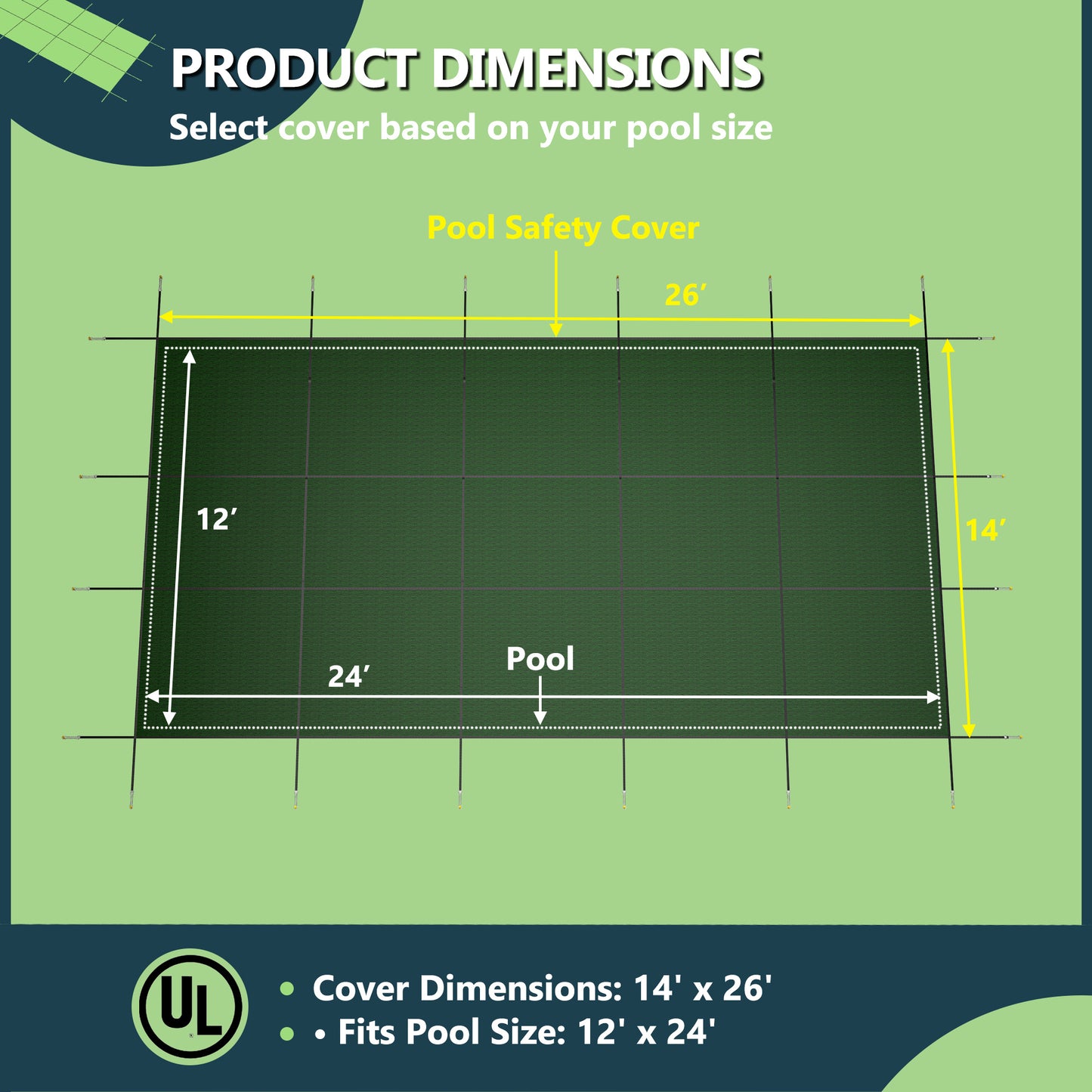 Inground Pool Safety Cover, Rectangle Winter Pool Cover,for Swimming Pools,UV Protection Tarp Waterproof,Green