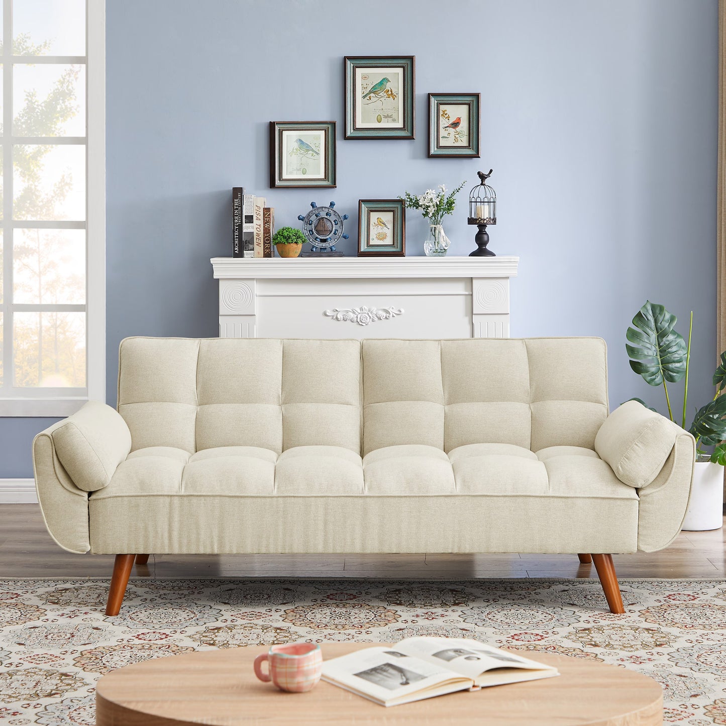 2064 Beige Sofa Bed Folding Living Room Home Decor Furniture