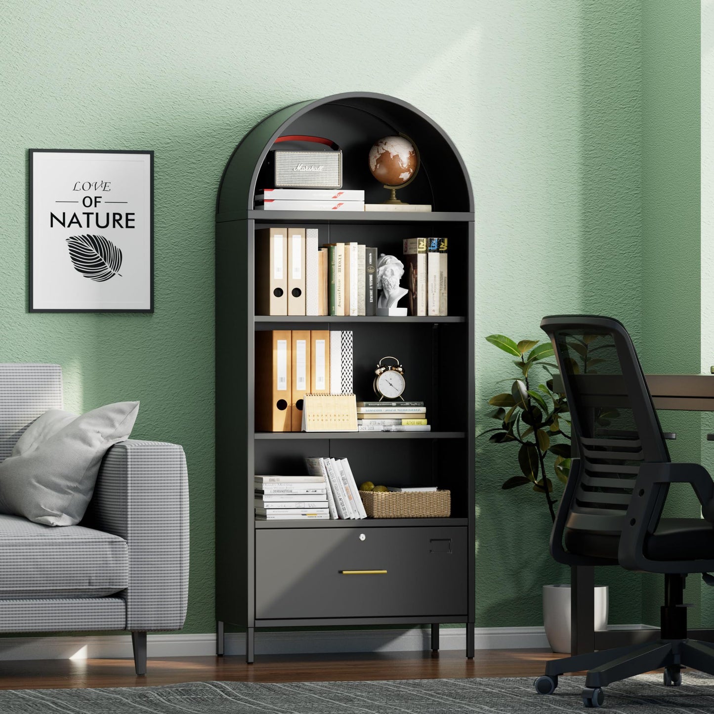 Metal Arched Household Storage Cabinet In Black And White Color