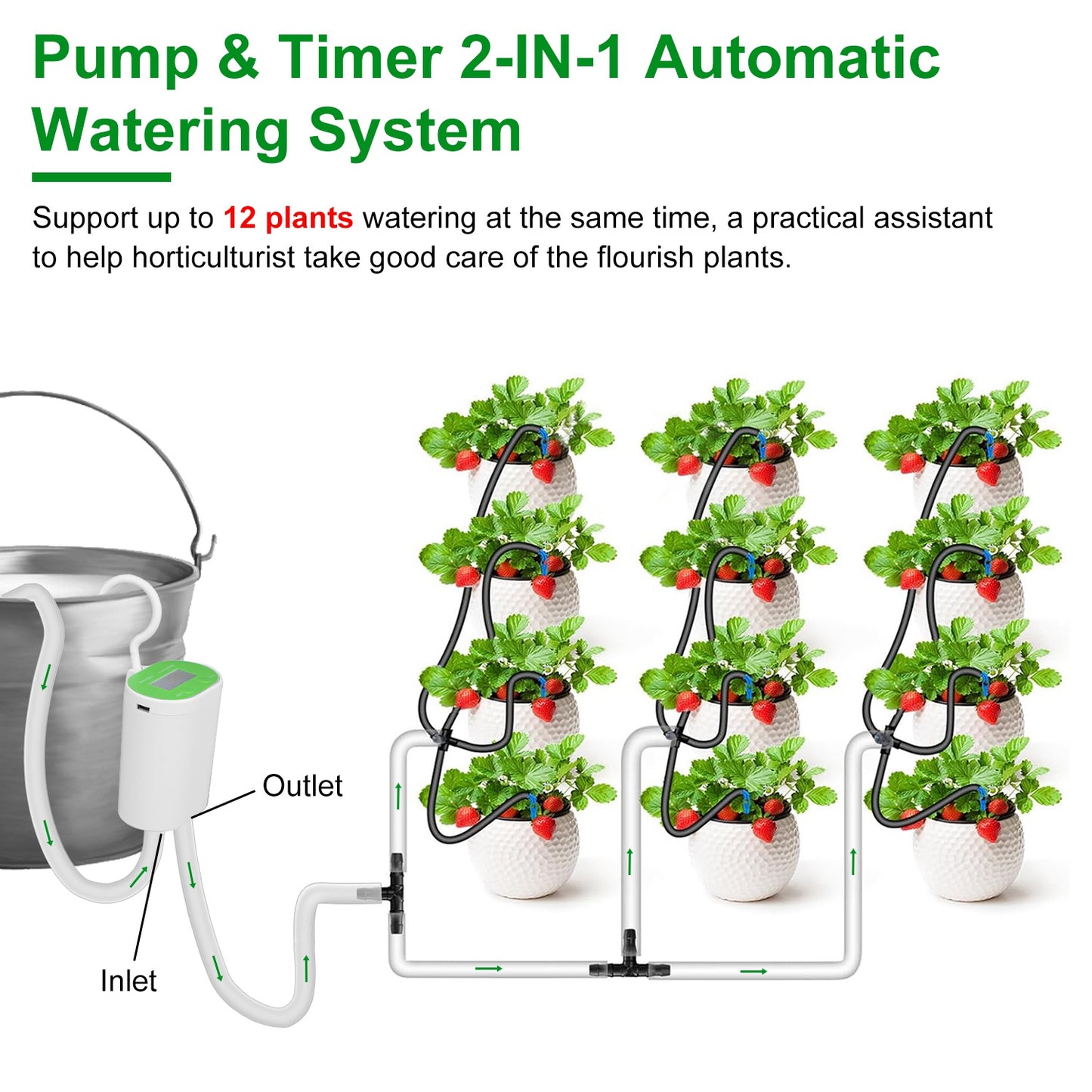 1Pc Automatic Watering System With Timer For 12Plants Rechargeable Battery Programmable Plant Watering Timer Drip Irrigation System For Indoor