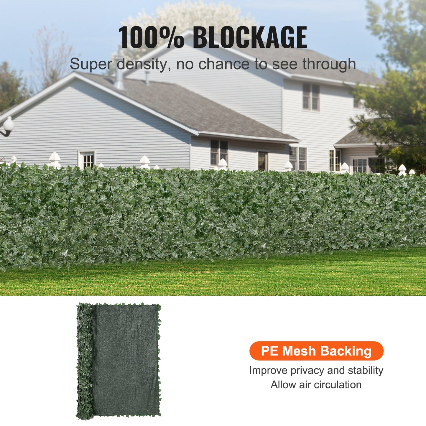 VEVOR Ivy Privacy Fence, 96 X 72 In Artificial Green Wall Screen, Greenery Ivy Fence With Mesh Cloth Backing And Strengthened Joint, Faux Hedges Vine Leaf Decoration For Outdoor Garden, Yard, Balcony