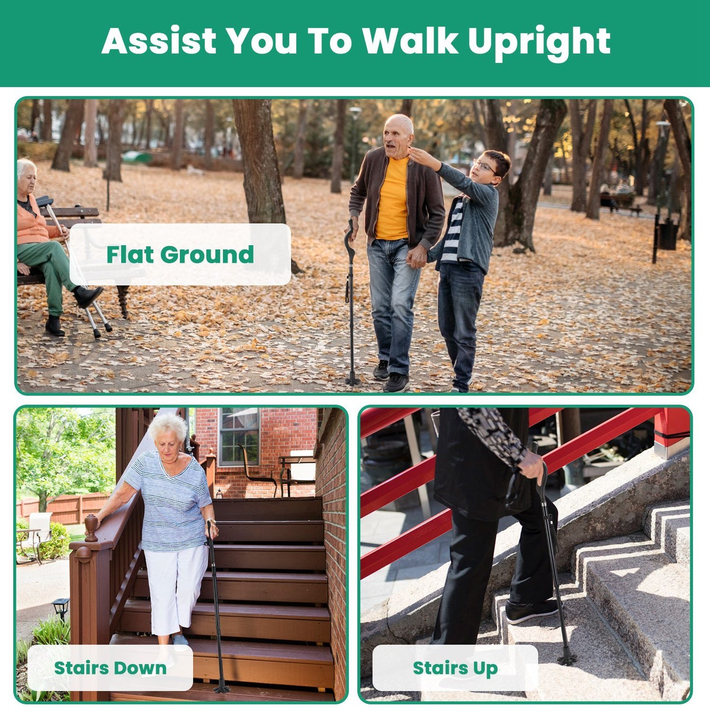 1Pc Posture Walking Cane For Men Women Old People Collapsible Walking Cane Heavy Duty Walking Stick With 10 Adjustable Heights For Hiking