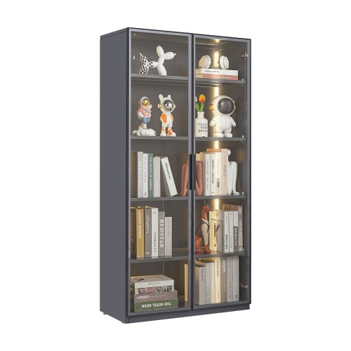 Best Selling New Design Double Door Metal Glass Display Cabinet With Living Room Light Strip