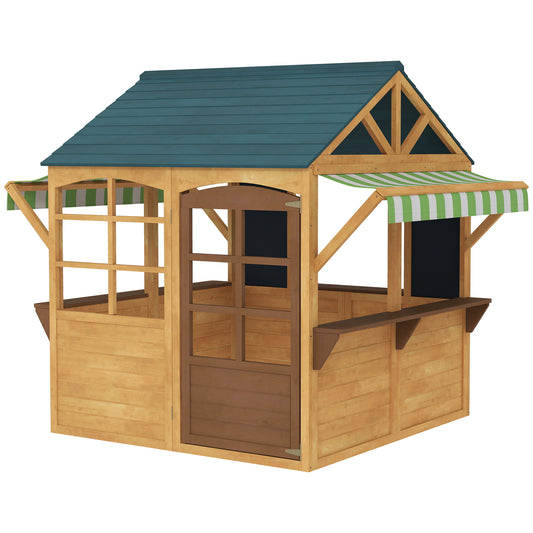 Wooden Outdoor Playhouse, Foldable Kids Cottage With Windows, Working Door, Snack Bars, Waterproof Covers, For 3-8 Years