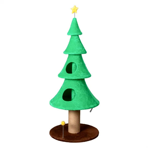 59in Large Tall Christmas Tree Cat Tower With 2 Cat Condos & Scratching Post, Soft Fleece Cat Tree With Teaser Toy & Sturdy Base & Built-in Openings For Indoor Cats, Green