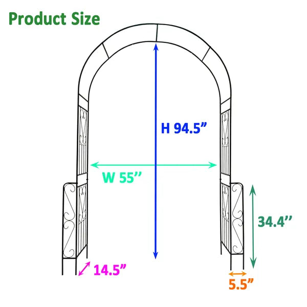 Metal Garden Arch W55'' X H94.5'' Garden Arbor Trellis Climbing Plants Support Rose Arch Outdoor Arch