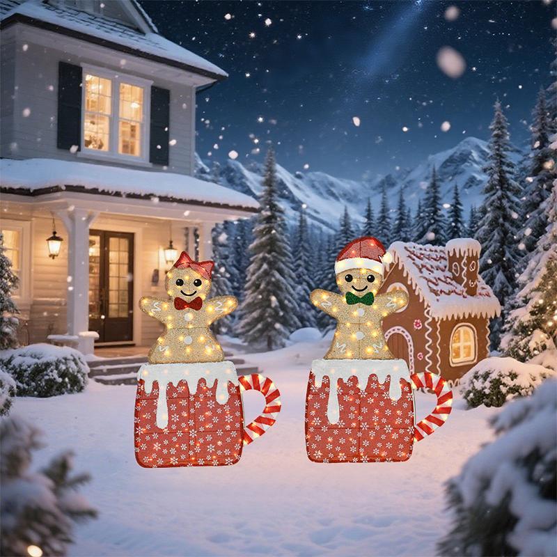 40-inch And 42-inch Gingerbread Man Shaped Decorative Lights, Warm Christmas Style Home Atmosphere Lights, Christmas Holiday Atmosphere Lights