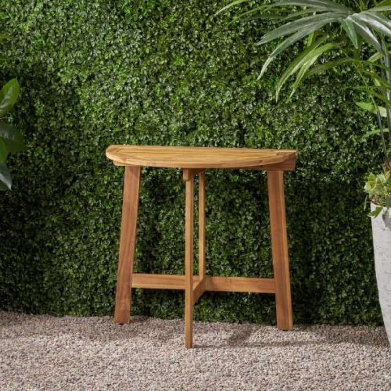 Outdoor Semi-circular Folding Acacia Wood Bistro Dining Table, Natural