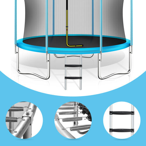 8FT Trampoline For Kids With Safety Enclosure Net, Basketball Hoop And Ladder, Easy Assembly Round Outdoor Recreational Trampoline