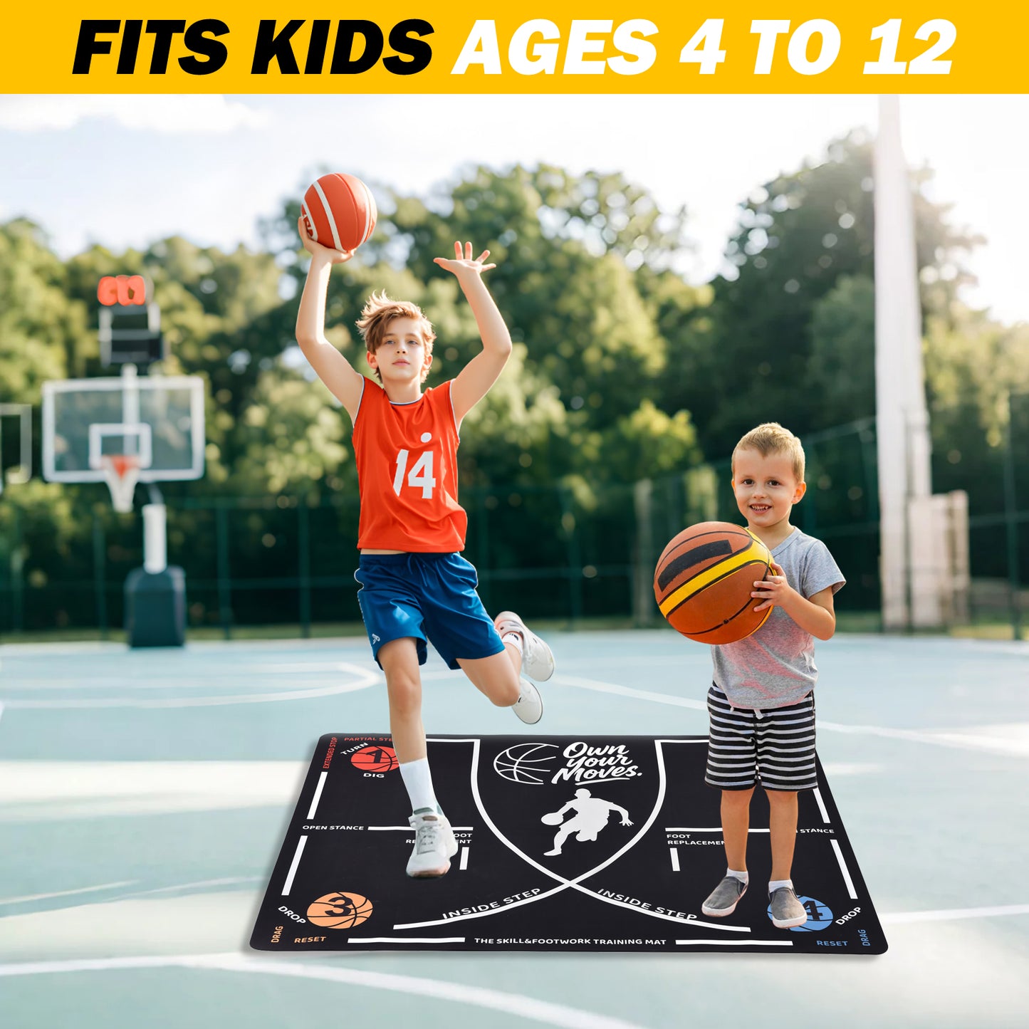 Basketball Footwork Training Mat For Beginners - 59 X 35 Inch Indoor Outdoor Skill Trainer - Visual Step Guide For Youth & Adults - Anti-Slip & Portable Drill Pad