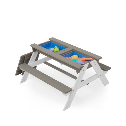 3-in-1 Outdoor Wooden Picnic Table For Kids With Umbrella