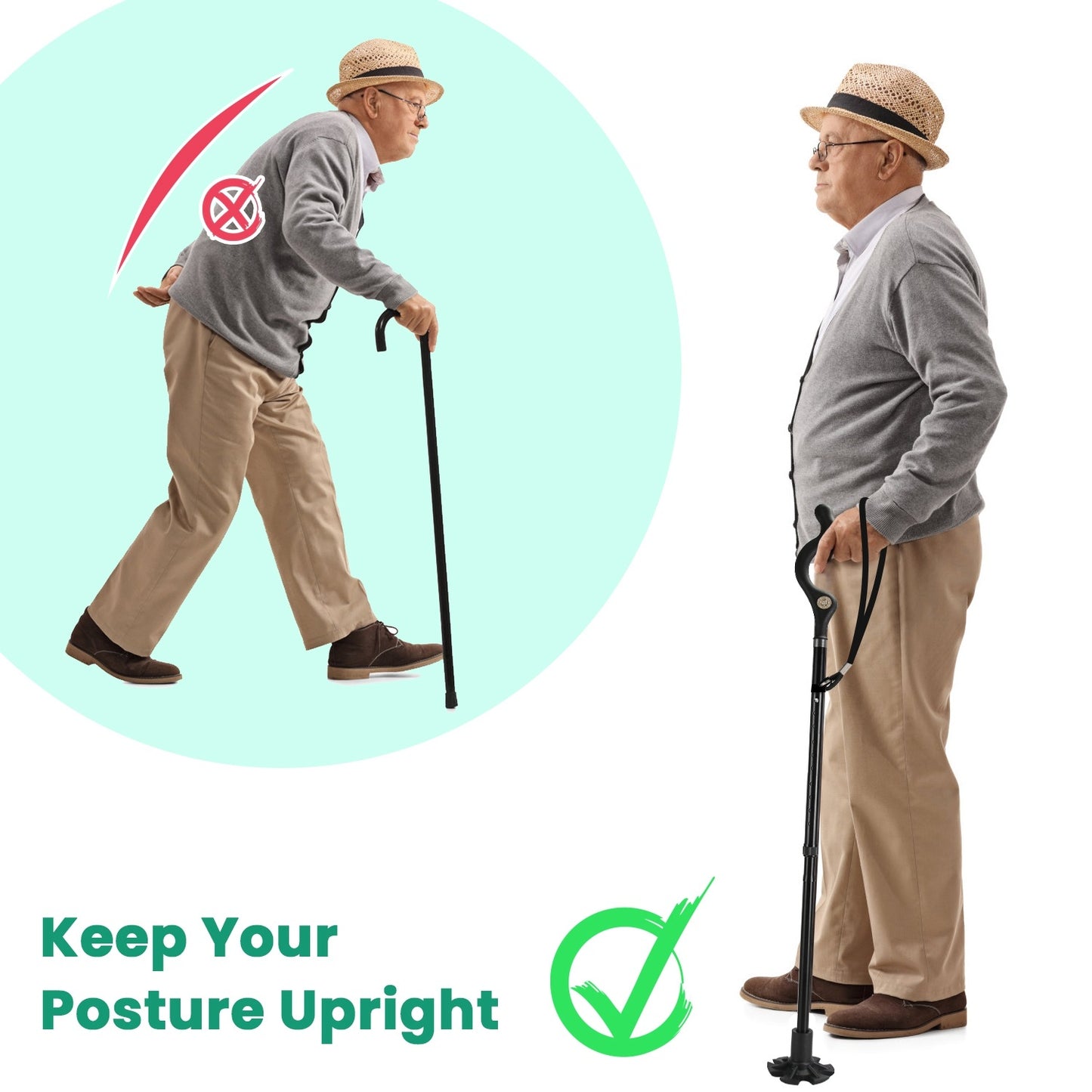 1Pc Posture Walking Cane For Men Women Old People Collapsible Walking Cane Heavy Duty Walking Stick With 10 Adjustable Heights For Hiking