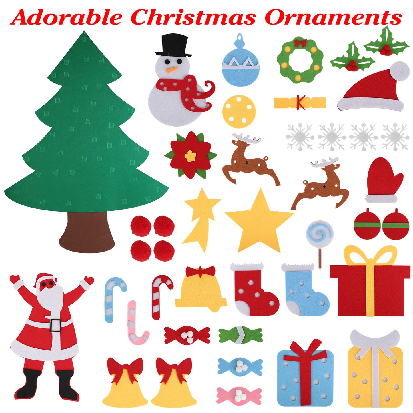DIY Felt Christmas Tree 41Pcs Detachable Ornaments For Kids Toddler Wall Hanging Christmas Decoration Xmas Gift