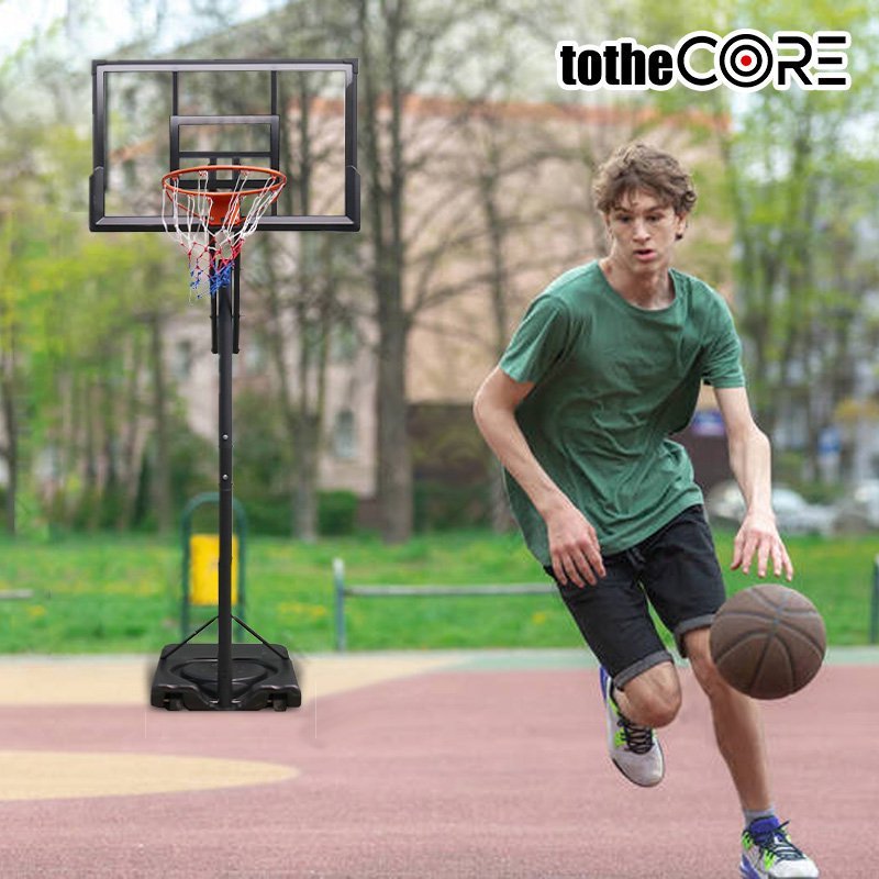 TotheCORE Basketball Stand 7.55-10.00 Ft Adjustable Portable Basketball Hoop & Goal PC Backplate, Large Base & Wheels