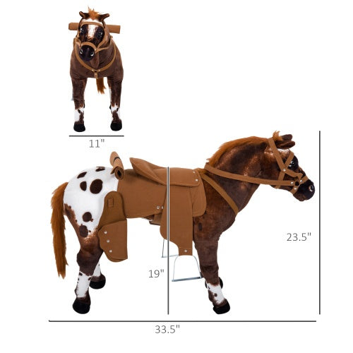 Qaba Sound-Making Ride On Horse For Toddlers 3-5, With Neighing And Galloping Sound, Stuffed Animal Horse Toy For Kids With Padding, Soft Feel, Brown