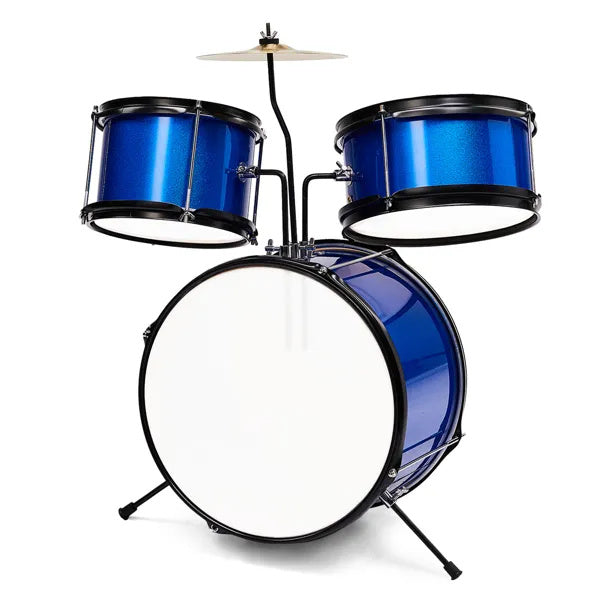 3-Pieces Junior Kids Drum Set Kit Pedal Drum Stick Wrench Drum Stool Dark Blue