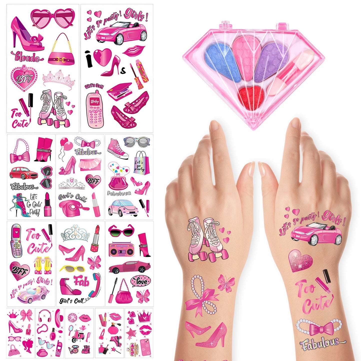 Temporary Tattoos For  Princess Birthday Kiss Tattoos Temporary For Kids Girl Woman  Party Supplies With A Makeup Case