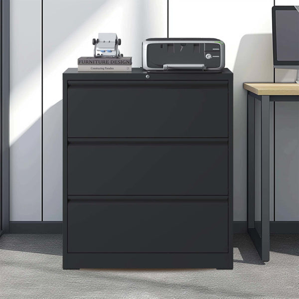 3 Drawer Lateral File Cabinet With Lock Heavy-Duty Metal Filing Cabinet For Home Office, Wide Storage For Letter Legal A4 F4, Silent Full-Extension Slides, Anti-Tilt Safety