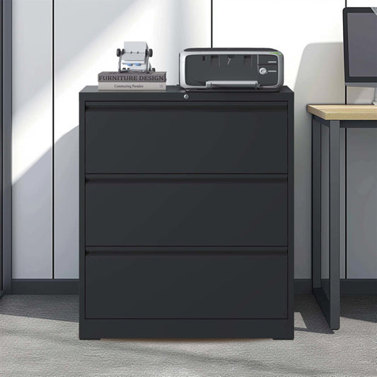 3 Drawer Lateral File Cabinet With Lock Heavy-Duty Metal Filing Cabinet For Home Office, Wide Storage For Letter Legal A4 F4, Silent Full-Extension Slides, Anti-Tilt Safety