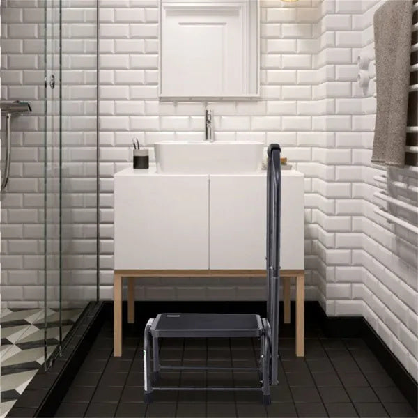 330 Lbs Capacity Step Stool - Heavy-Duty Powder-Coated Iron, Large Non-Slip Platform  Armrest For Safety