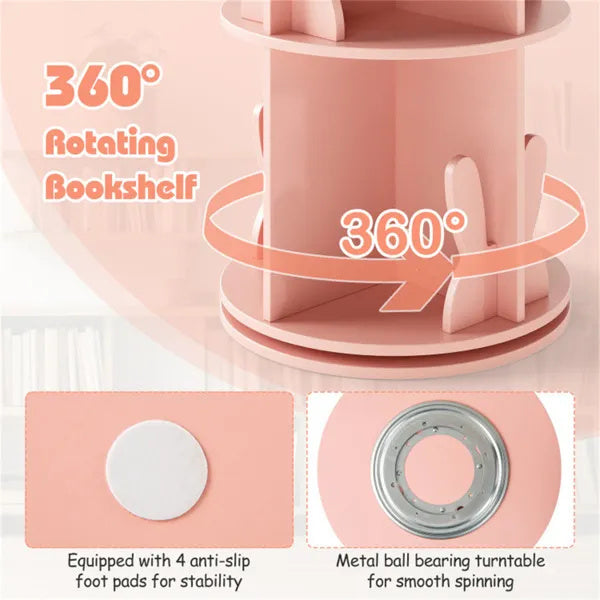 2-Tier Kids Rotating Bookshelf - Display For Books Toys, Bunny Baffles Child-Friendly Height, 22 Lbs Net Weight