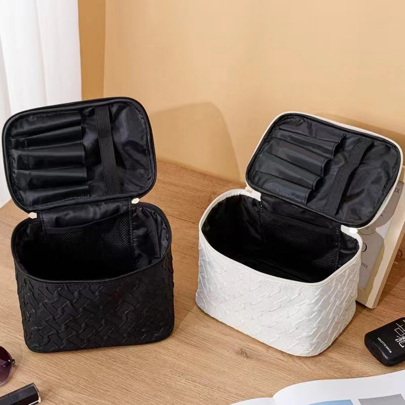 Black White Umizolco Premium Large Capacity Portable Travel Makeup Bag, Multi FunctionalCosmetic Organizer, Stain Resistant, HandheldSquare Bag