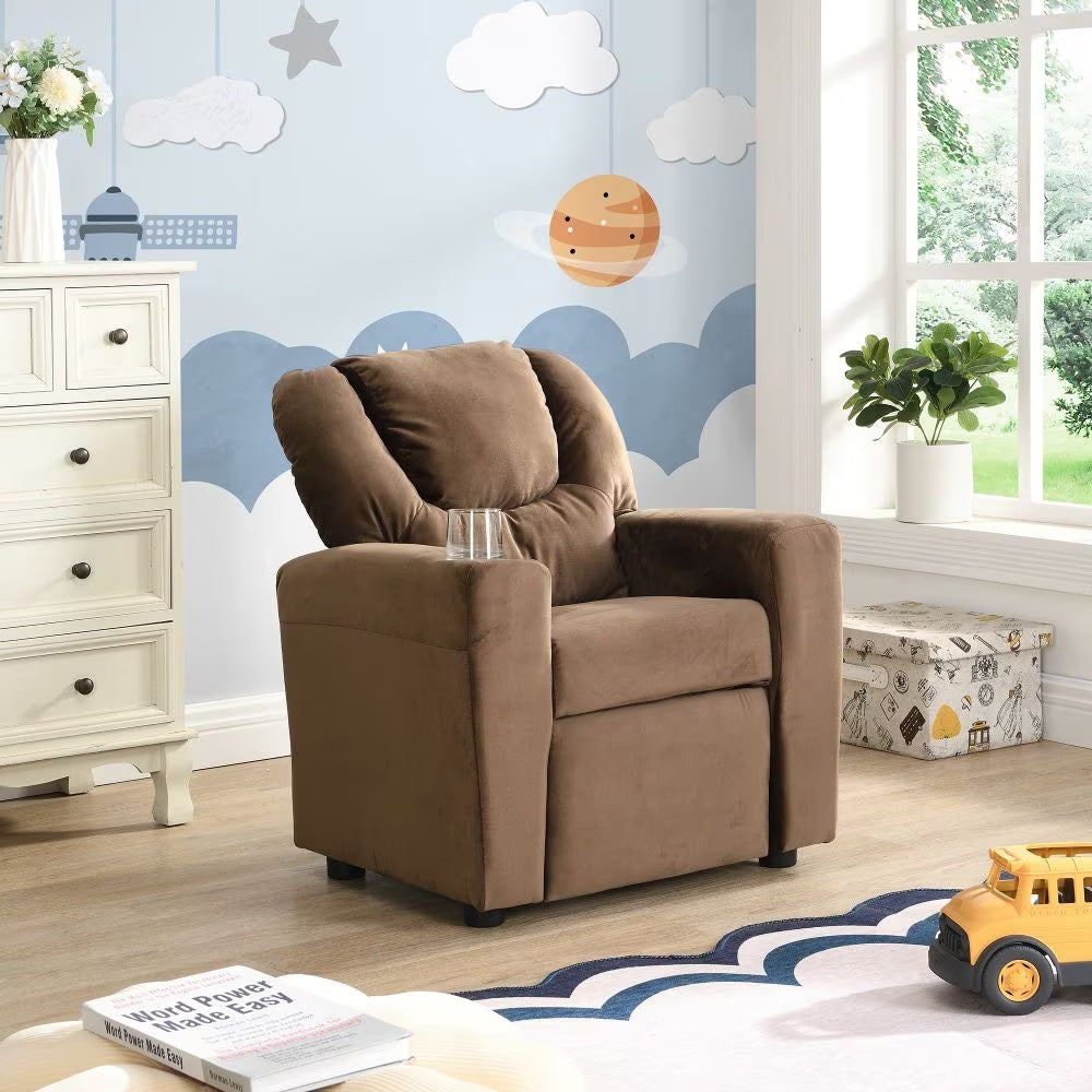 Kids Upholstered Recliner Couch With One Cup Holder