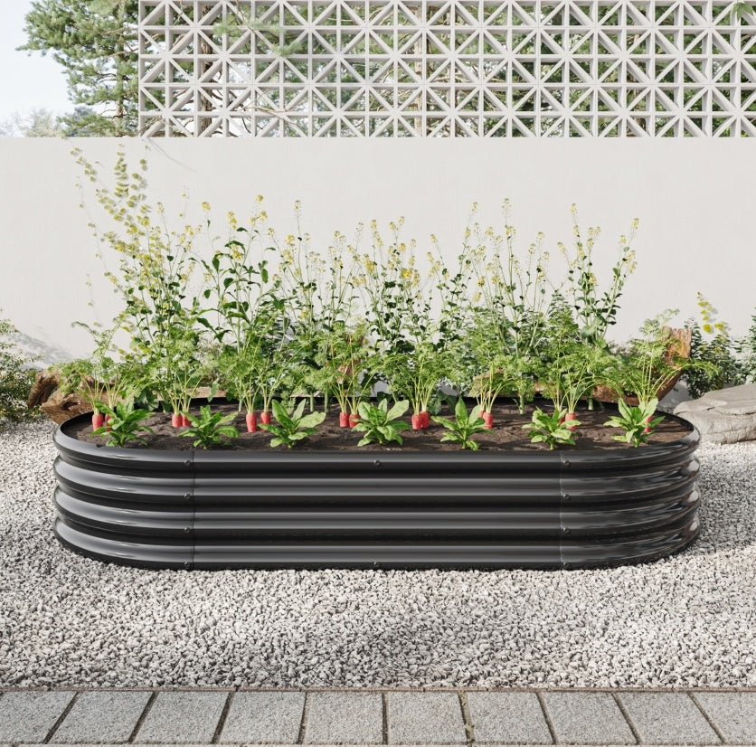 Black Raised Garden Bed Outdoor, Oval Metal Planter For Plants, Vegetables, Flowers