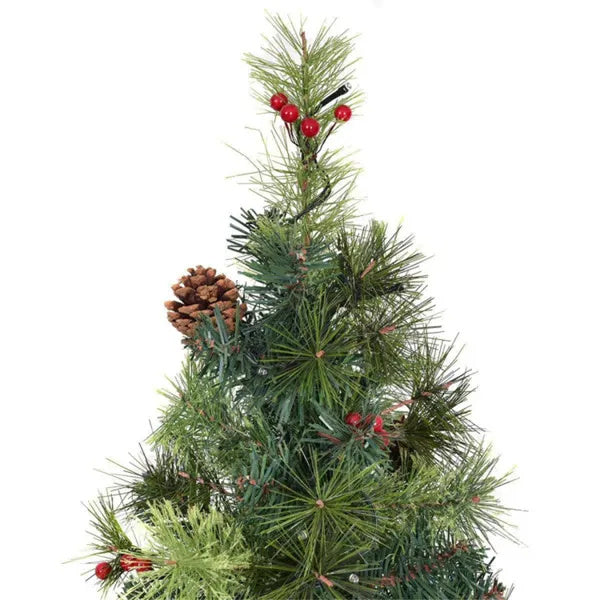 5ft Pre-Lit Artificial Christmas Tree - 100 Clear LED Lights 260 Tips PVC Red Berries Pine Cones UL Adapter