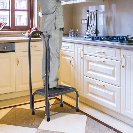 330 Lbs Capacity Step Stool - Heavy-Duty Powder-Coated Iron, Large Non-Slip Platform  Armrest For Safety