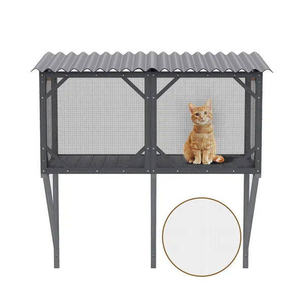Cat house with a cat inside on a white background