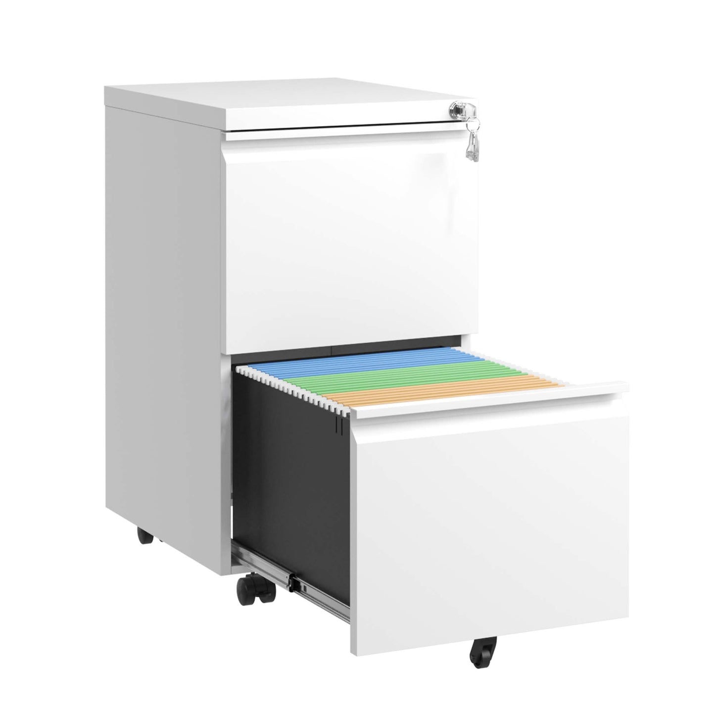 2 Drawer Metal  Mobile File Cabinet, Rolling File Cabinet With Lock For Hanging Legal Letter A4 Size,Fully Assembled Except Wheels
