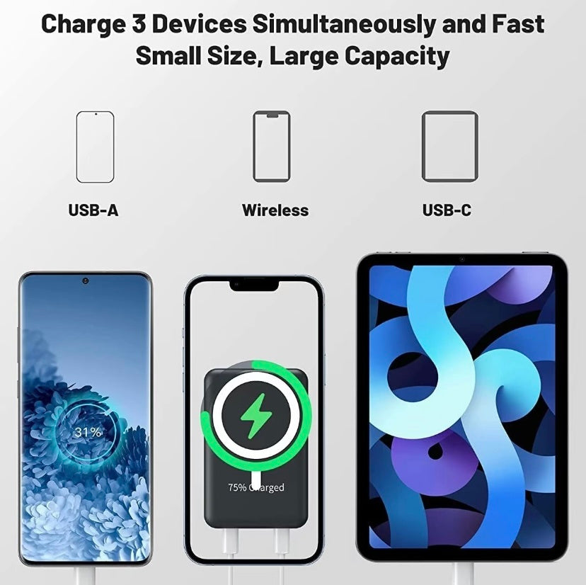 Power Bank Magnetic Portable Wireless Fast Charger 10000mAh Type - C Cable LED Display 22.5W PD Fast Charging Lighting Mag-Safe Battery Pack For IPhone 15 14 13 12 Mini Pro Pro Max Devices Digital