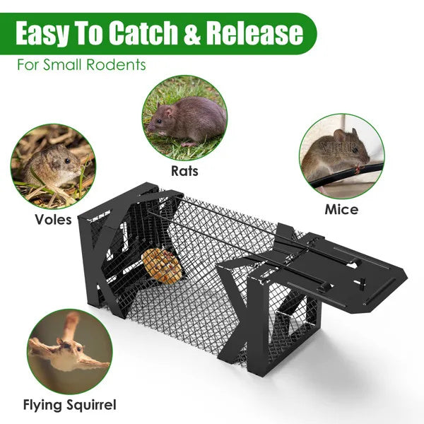 Humane Mouse Trap Cage, Non-Lethal  No Electricity Glue Chemicals , Heavy Duty 1.15mm Metal  Rustproof , Easy Catch & Release For Mice Voles Hamsters, Indoors Outdoors Use
