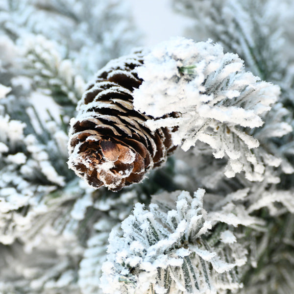 Artificial 4.5ft Decorated Flocking Basin Tree With 720 PE PVC Mixed Branch Tips, Pine Conex19, 150L Wram White Light, Holiday Decorating