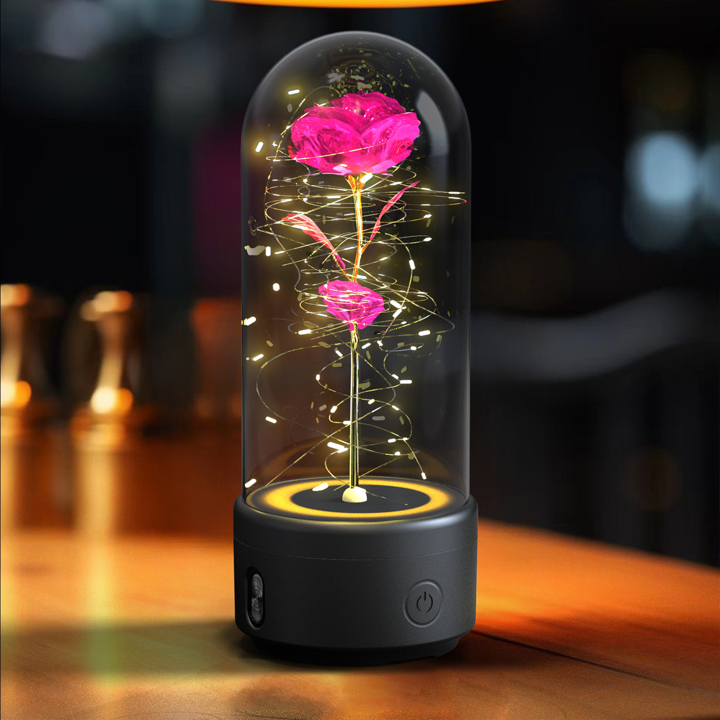 Creative 2 In 1 Rose Flowers LED Light And Bluetooth-compatible Speaker Gift Rose Luminous Night Light Ornament In Glass Cover