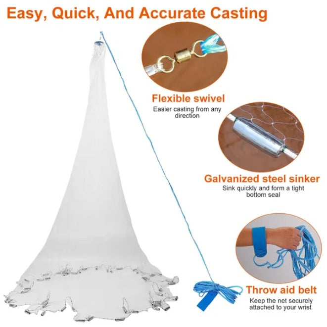 Fishing Cast Net Bait Trap Easy Throw Heavy Duty Hand Cast Net