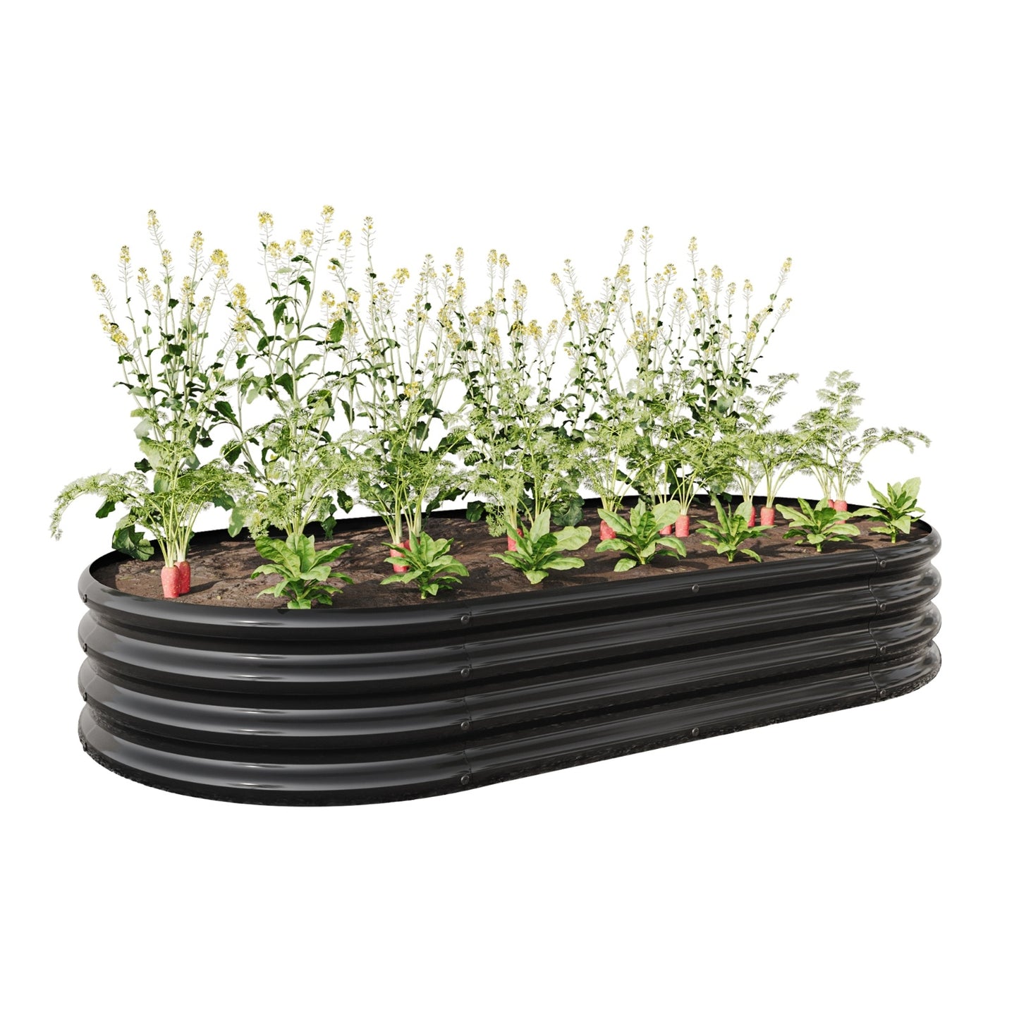 Black Raised Garden Bed Outdoor, Oval Metal Planter For Plants, Vegetables, Flowers