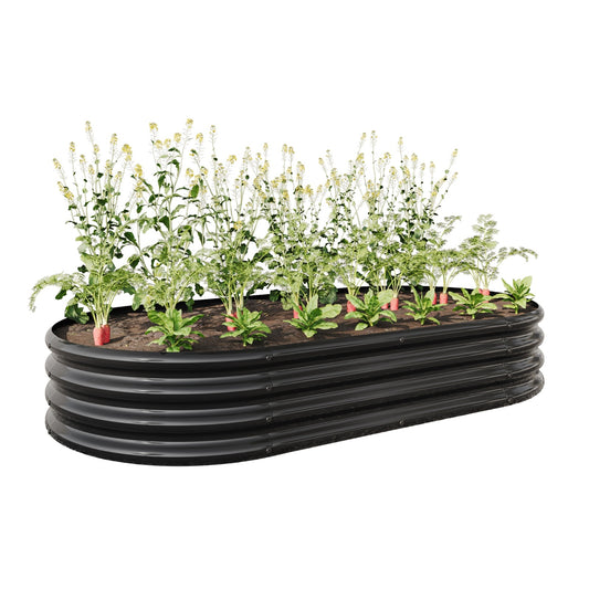 Black Raised Garden Bed Outdoor, Oval Metal Planter For Plants, Vegetables, Flowers