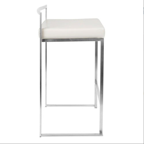 Fuji Contemporary Stackable Counter Stool In White Faux Leather By LumiSource - Set Of 2