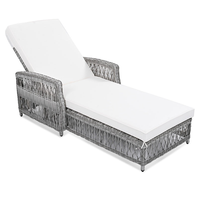 Outdoor Long Lounge Chair, Wicker Lounge Chair With Armrests, Adjustable Terrace Lounge Chair With Detachable Soft Cushions, All-weather Rattan Pool Lounge Chair, Beige Prohibited Platform Temu