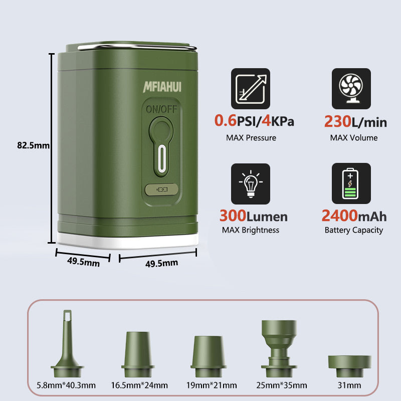 MFIAHUI 2026 Portable Air Pump With Retractable Keychain & 3-Adjustable Lights For Quick Inflate And Air Extraction Camping Travel Home Storage Inflatable Sleeping Bag Airbed Outdoor Equipment