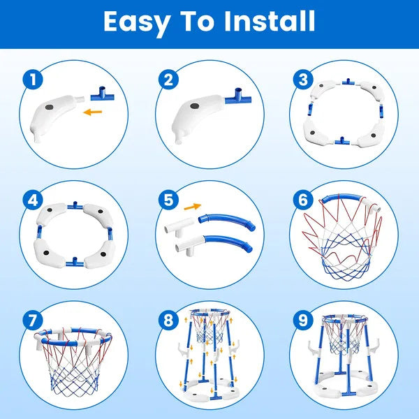 Summer Pool Basketball Hoop Toy Set With 4 Basketballs 4 Circles Floating Swimming Pool Basketball Games Poolside Water Play Toy For 3-12Years Old Kids Adults GPCT5441