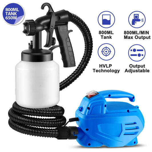800ML Paint Sprayer 650W, minimum Output HVLP Oil Primer Water Spray, With 3 Spraying Modes Motor And Removable Container