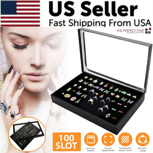 Slots Jewelry Ring Display Organizer Tray Holder Earrings Storage Box Case