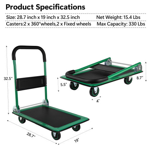 Mobile Platform Trolley Home Large Foldable Cart Cart Cart 330 Lb Capacity Heavy Duty Saving Space-Saving Foldable Swivel Pusher Flat Bed Car Unavailable Platforms- Welfel , Temu