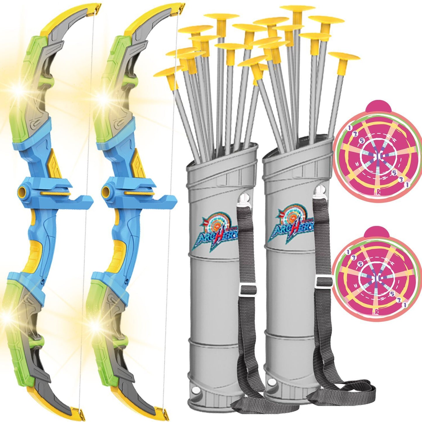 Bow & Arrow Toy Set, LED-lit Archery Toy,10 Suction Cup Arrows, Targets And Arrow Holders, Indoor And Outdoor Children's Toys Suitable For Boys And Girls.Logistics Is Randomly Sent By UPS,USPS,FEdex